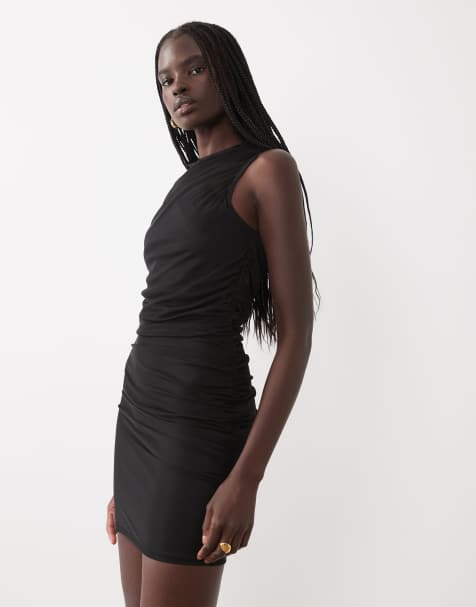 Miss Selfridge mini dress with mesh overlay in black - view 1