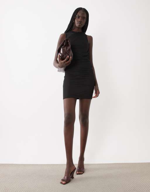 Miss Selfridge mini dress with mesh overlay in black, 2 of 4