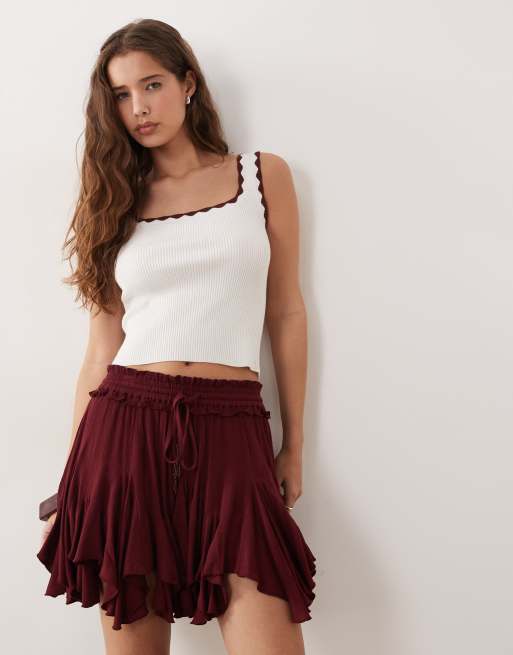 Miss Selfridge - Mini-jupe à ourlet mouchoir - Figue, 2 de 5
