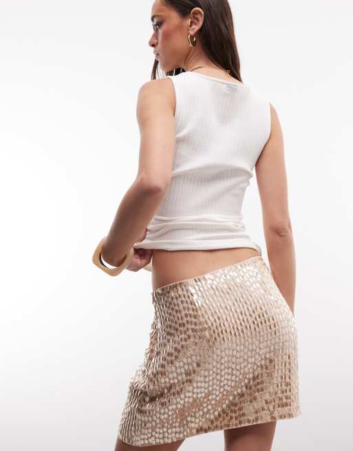 Miss Selfridge - Mini-jupe à sequins - Doré, 3 de 5