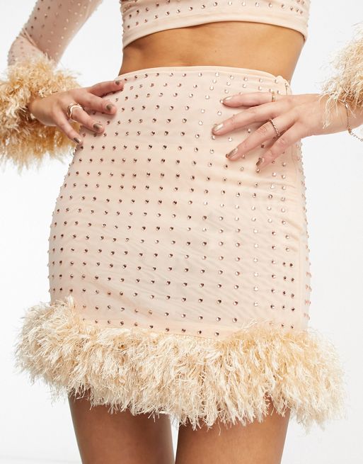 Miss Selfridge - Mini-jupe d'ensemble à détails thermocollés - Neutre 