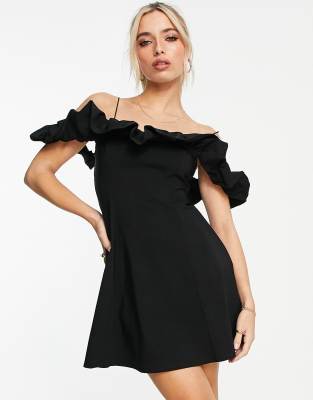 Miss Selfridge bengaline frill detail mini dress in black - ASOS Price Checker