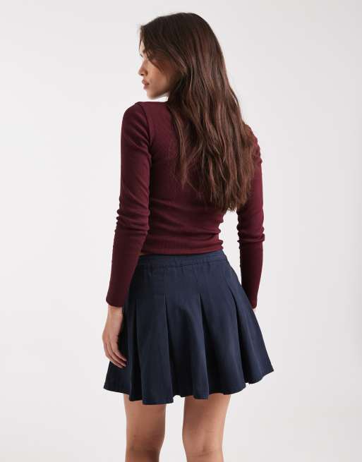 Miss Selfridge - Mini-jupe plissée d'ensemble - Bleu marine délavé, 3 de 5
