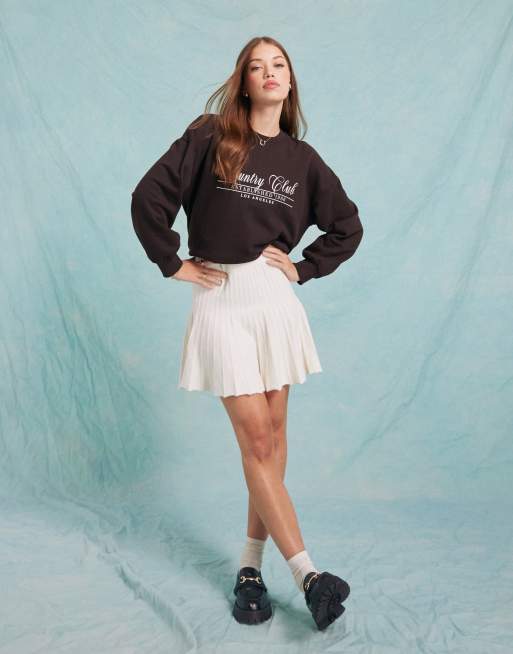 Miss Selfridge - Mini-jupe plissée virevoltante en maille - Crème, 5 de 5