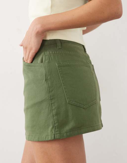 Miss Selfridge mini-jupe-short en jean délavé kaki, 3 de 5