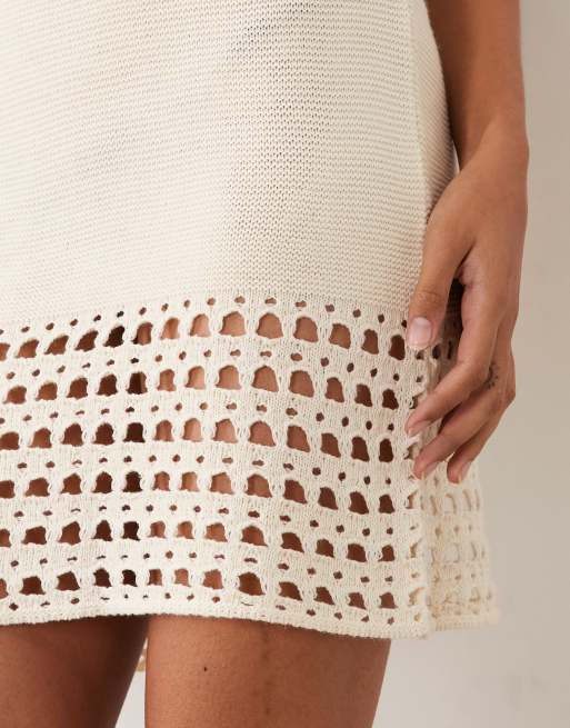 Miss Selfridge mini jurk met crochetmix in crème, 4 van 4