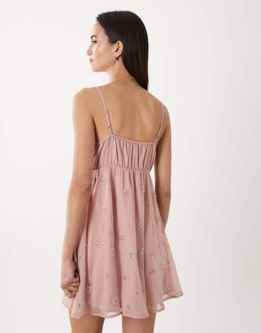 Miss Selfridge - Mini jurk met versiering en camibandjes in roze, 4 van 4