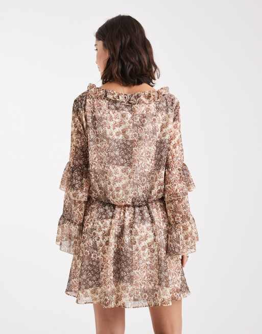 Miss Selfridge - Mini-jurk van chiffon met ruches en paisley motief, 2 van 4