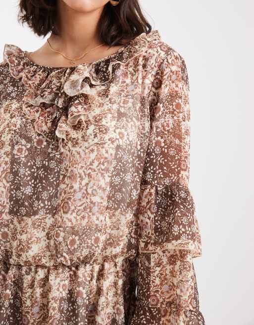 Miss Selfridge - Mini-jurk van chiffon met ruches en paisley motief, 4 van 4