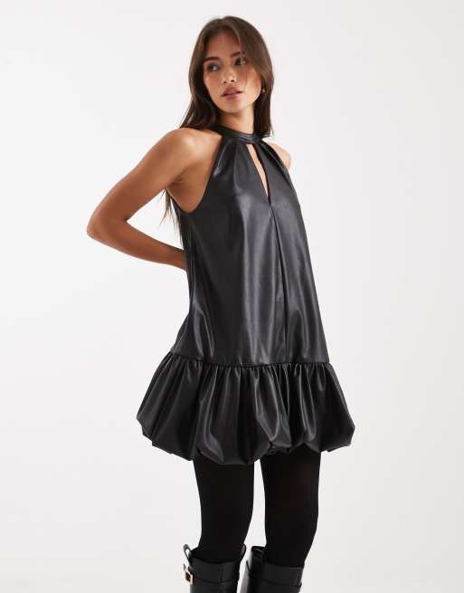 Miss Selfridge - Mini-jurk van imitatieleer met bolle zoom, 2 van 4