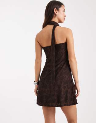Miss Selfridge Mini Lace Scarf Dress In Brown