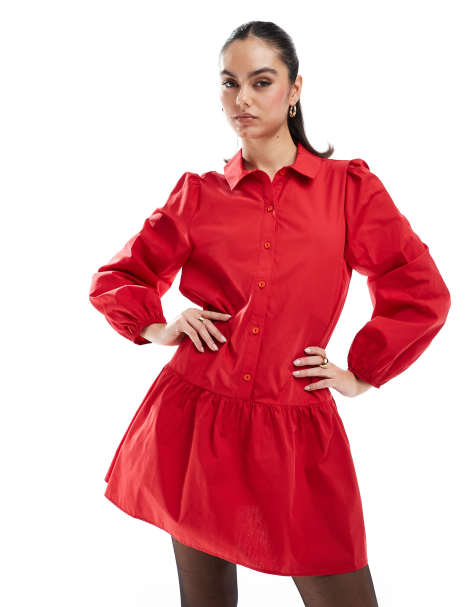 Miss Selfridge - Mini overhemdjurk in rood - view 1
