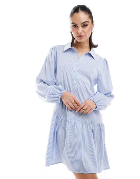 Miss Selfridge - Mini-overhemdjurk met lange mouwen in gestreept - view 1