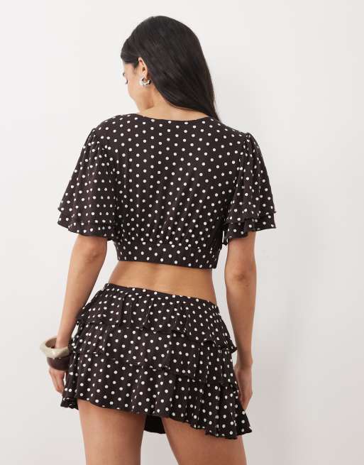 Miss Selfridge mini rara skort in chocolate polka dot - part of a set, 4 of 5