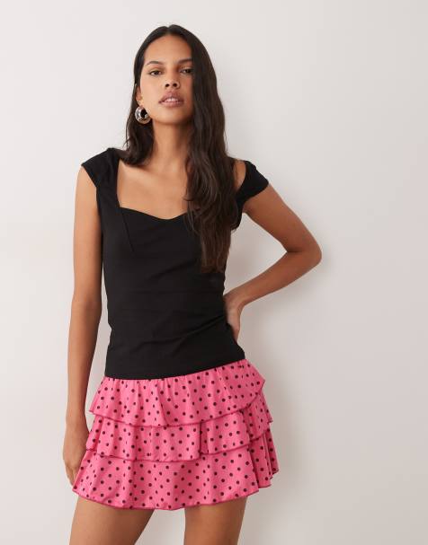 Miss Selfridge mini rara skort in pink polka dot (part of a set) - view 1