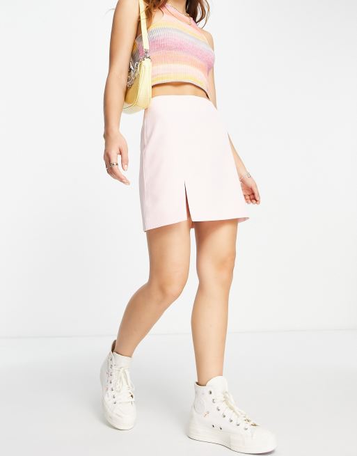 Miss Selfridge - Mini rok met split in de zoom in lichtroze 