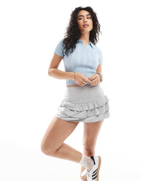 Miss Selfridge - Mini rokje van jersey met ruches in gemêleerd grijs - view 1