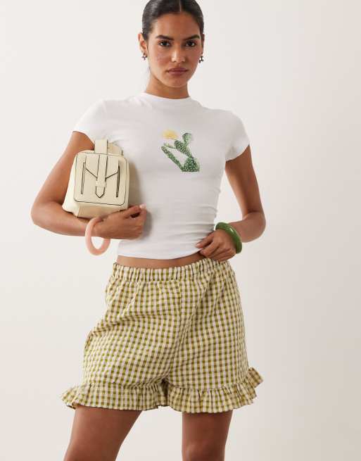 Miss Selfridge - Mini short volanté d'ensemble à carreaux vichy - Sauge, 3 de 5
