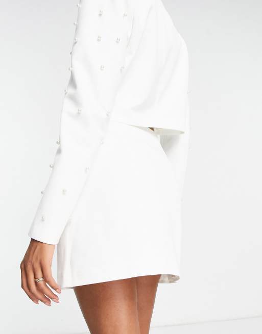 Miss Selfridge mini skirt with pearl embellishment co-ord in ivory, 3 of 4