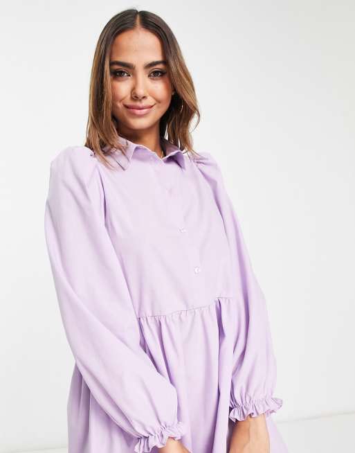 Miss Selfridge - Mini-smockjurk van popeline met zoom met ruches in lila, 3 van 4