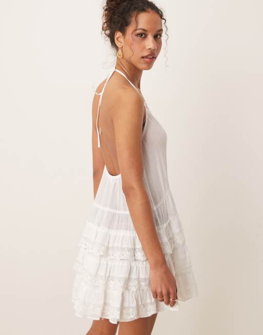 Miss Selfridge - Mini-strandjurk van gaasdoek met verlaagde taille in crème, 3 van 4