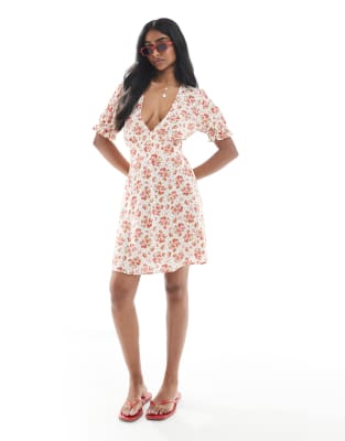 Miss Selfridge mini tea dress in orange vintage floral - view 1