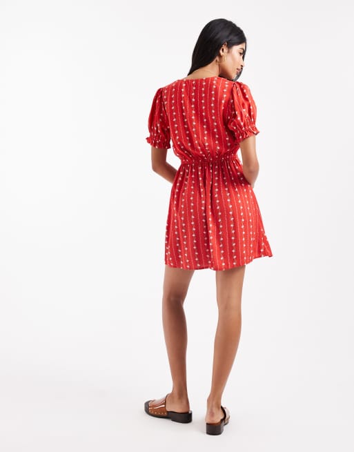Miss Selfridge mini tea dress in spun in red wallpaper stripe