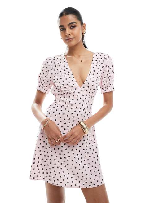 Miss Selfridge mini tea dress in spun pink polka dot print, 2 of 4