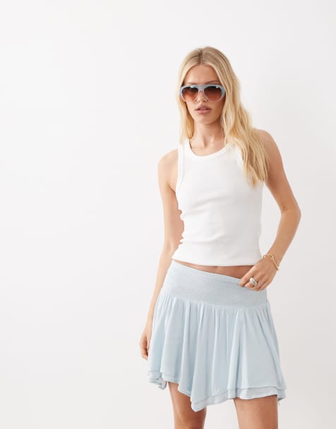 Miss Selfridge - Minifalda azul con cintura fruncida y bajo asimétrico - view 1