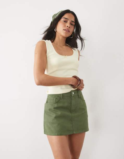 Miss Selfridge - minifalda pantalón vaquera en lavado caqui - view 1
