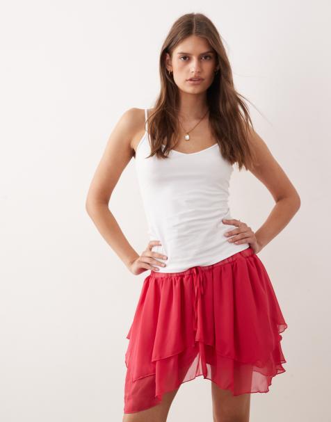 Miss Selfridge - Minifalda roja escalonada - view 1