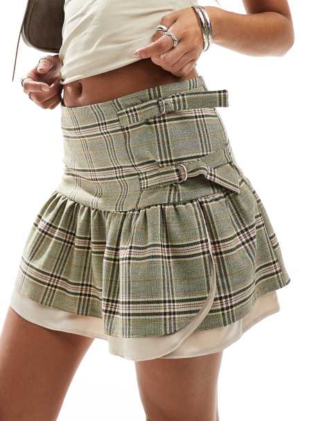 Miss Selfridge - Minigonna a doppio strato in raso a quadri - view 1