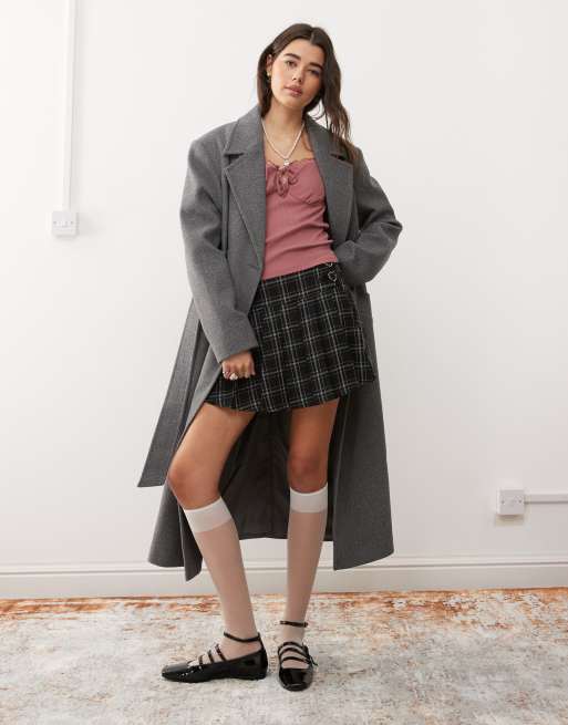 Miss Selfridge - Minigonna a pieghe con stampa a quadri