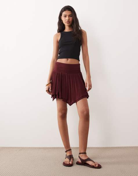 Miss Selfridge - Minigonna arricciata in vita con fondo a fazzoletto color fico - view 1