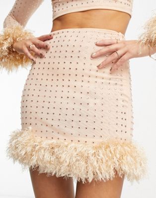 Miss Selfridge co-ord hotfix mini skirt in neutral  - ASOS Price Checker