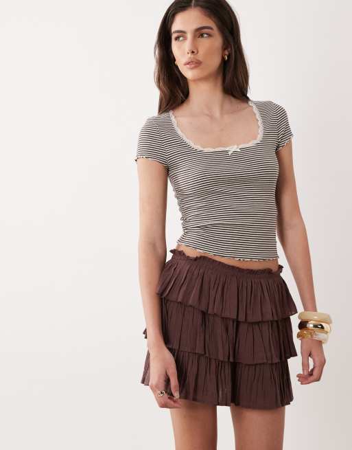 Miss Selfridge - Minigonna sartoriale color cioccolato, 2 di 5