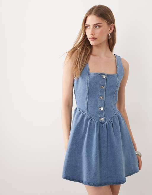 Miss Selfridge - Minikjole i denim med korsetdesign, 2 af 4
