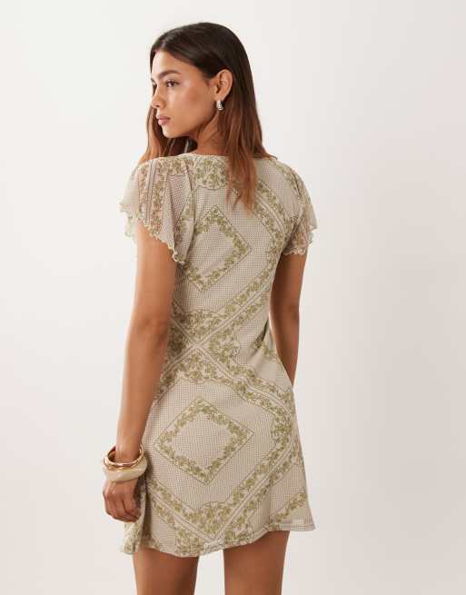 Miss Selfridge minikjole med flæseærmer og tapestry-print, 4 af 4