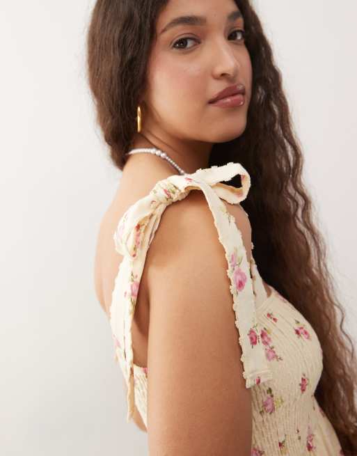 Miss Selfridge - Minikjole med rynkede detaljer, bindeskuldre og småblomstret print, 3 af 4