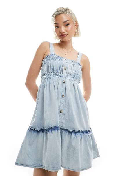 Miss Selfridge – Miniklänning i chambray-tyg med rysch - view 1