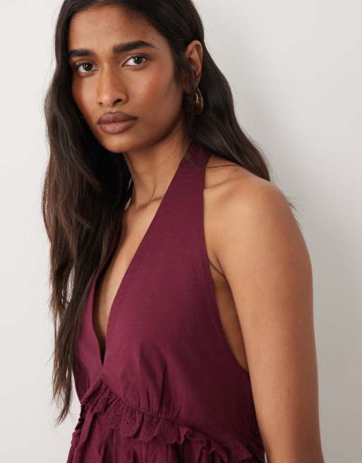 Miss Selfridge – Miniklänning i linneliknande tyg med halterneck, 4 av 4