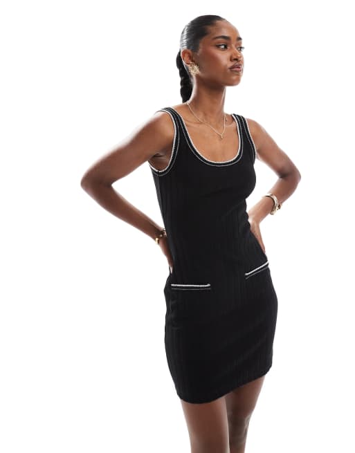 Miss Selfridge – Minikleid in Schwarz mit Kontrastnaht und Taschendetail, 2 von 4