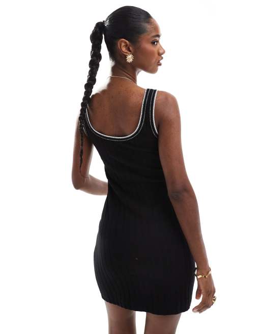 Miss Selfridge – Minikleid in Schwarz mit Kontrastnaht und Taschendetail, 4 von 4