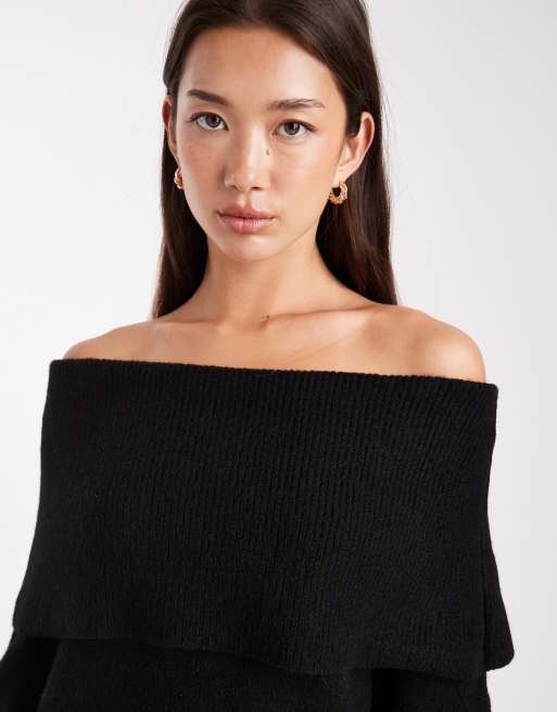 Miss Selfridge – Minikleid in Schwarz mit umgeschlagenem Bardot-Ausschnitt, 3 von 4