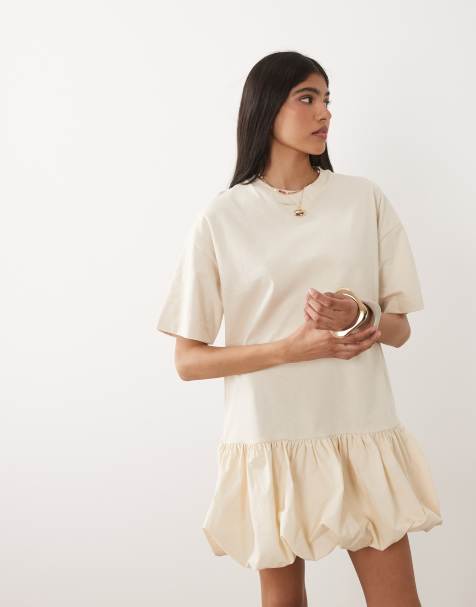 Miss Selfridge – Minikleid in Vanille mit tiefer Taille und Ballonsaum - view 1