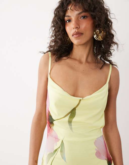 Miss Selfridge – Minikleid mit Blumenprint, Wasserfallausschnitt und asymmetrischem Saum, 3 von 4