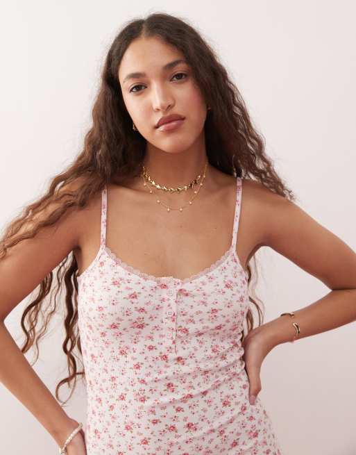 Miss Selfridge – Minikleid mit Knopf und Blümchenmuster in Rosa, 2 von 4