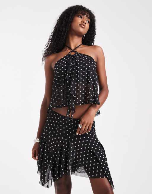 Miss Selfridge - Mininederdel med tørklædekant og polkaprikker, 3 af 5