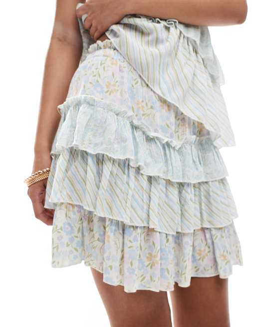 Miss Selfridge - Minirok met stroken in fijne blauwe print, 5 van 5