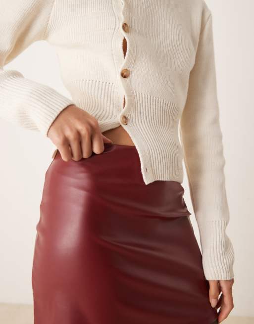 Miss Selfridge - Minirok van imitatieleer in bordeauxrood, 5 van 5